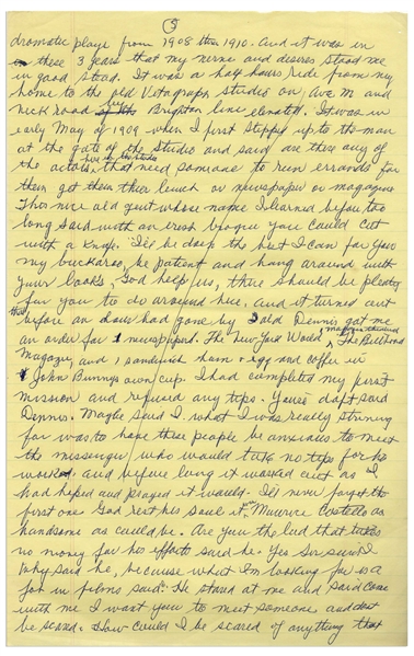 Moe Howard's Handwritten Manuscript Page When Writing His Autobiography -- Moe Describes Breaking Into Show Business, ''my nerve and desires stood me in good stead'' -- Single 8'' x 12.5'' Page